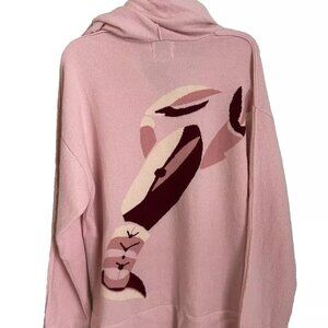 New Onia Pink Abstract Lobster Lauren Cashmere Hoodie Sweater